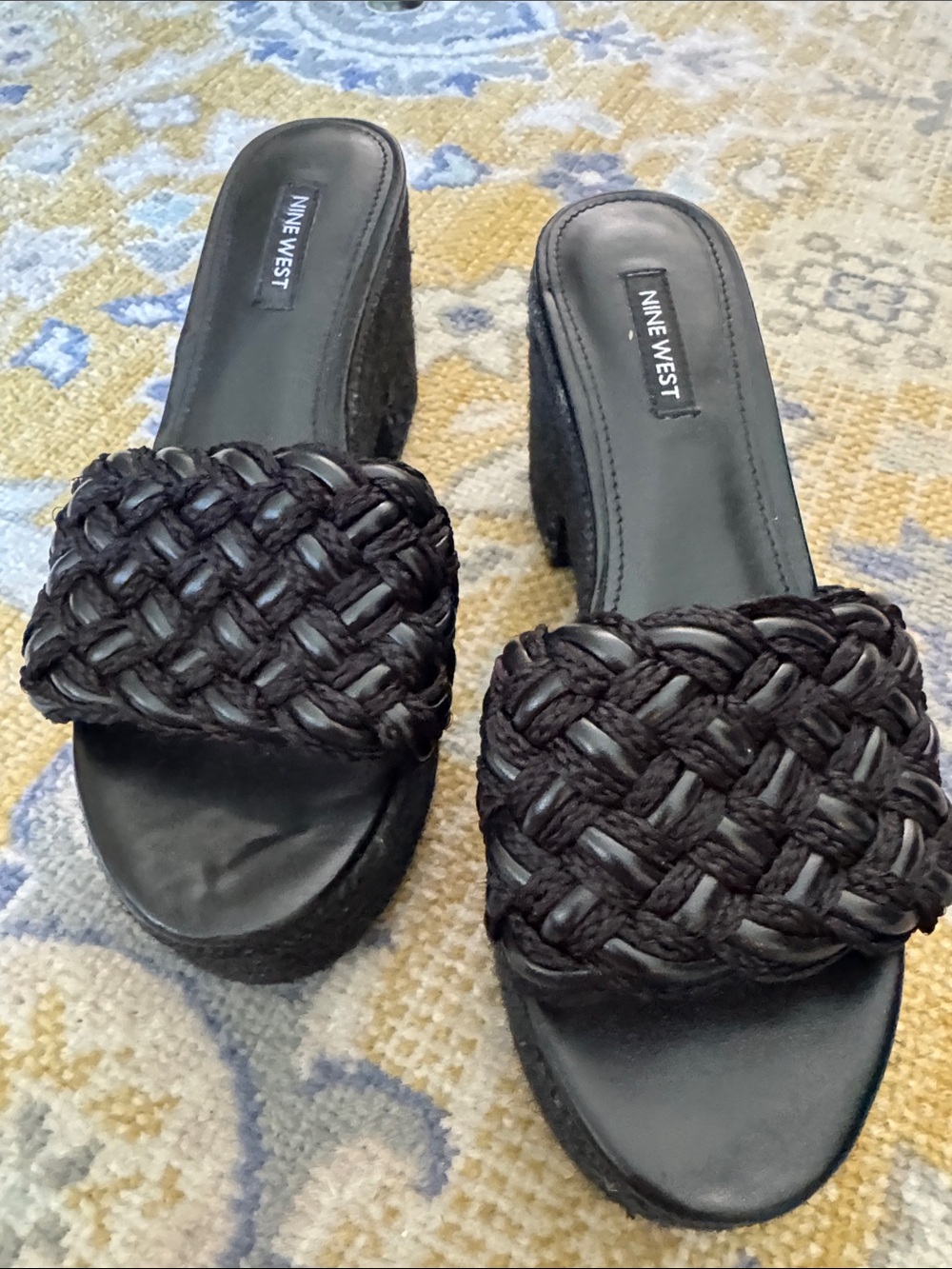 Nine West Black Braided Platform Mules
